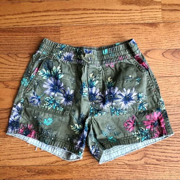 GAP KIDS Floral Frayed Olive Green Leaves Print Pull-On Shorts Girls’s Size L - Picture 1 of 6